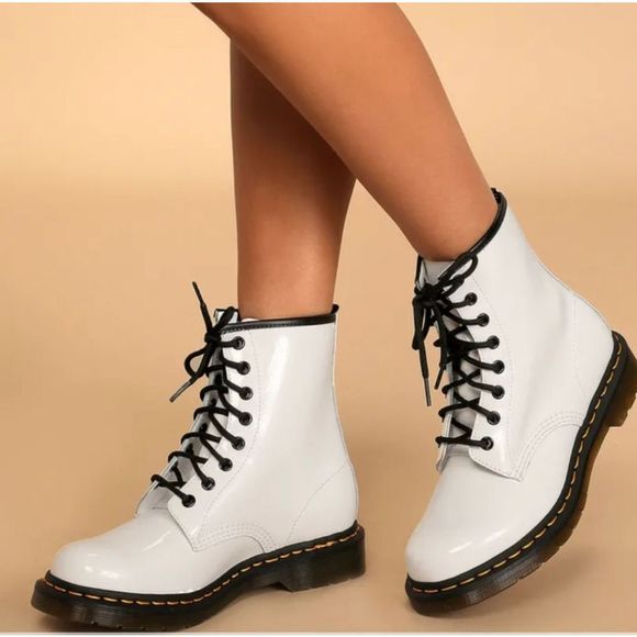 Dr. Martens Shoes - Dr. Martens 1460 W White Patent Lamper Leather 8-Eye Boots Size 11 Doc Martens